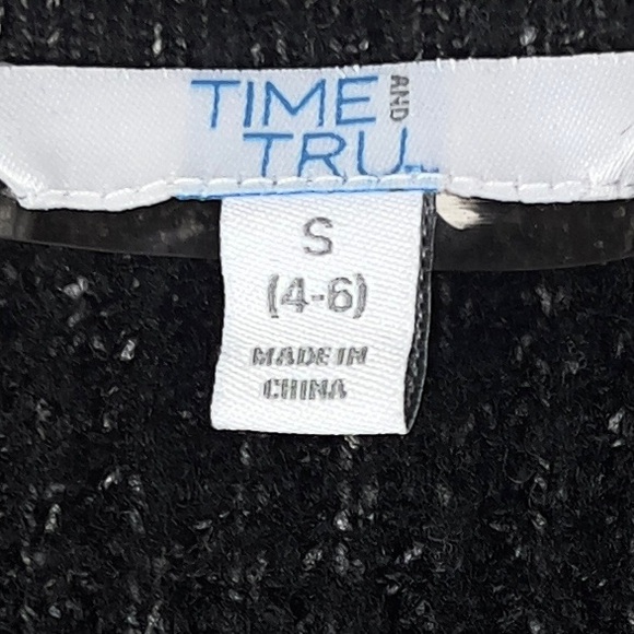 Time & Tru Women's Black Gray Open Front Cardigan Sweater Long Sleeve - Picture 4 of 5